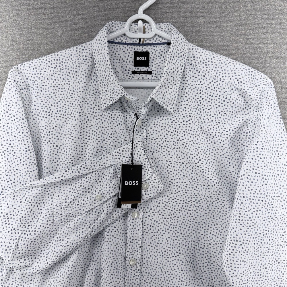 Hugo Boss Shirt Men Size XL Blue White Geometric Long Sleeve NEW $79